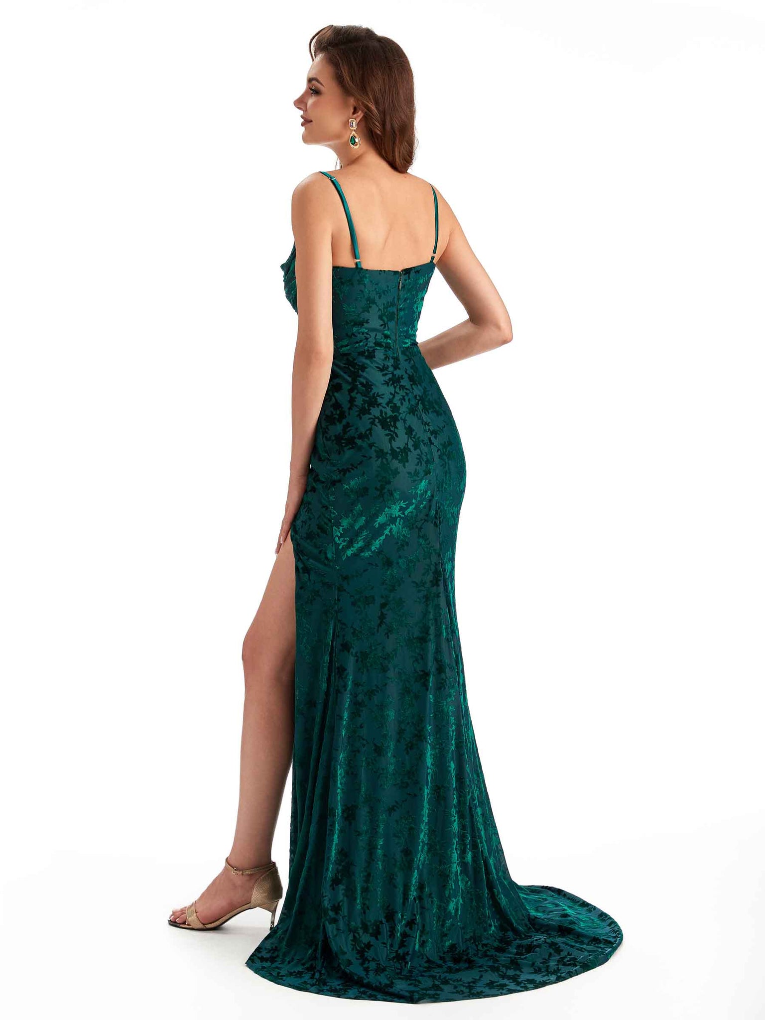 Robes de demoiselle d'honneur longues sexy bretelles spaghetti fente latérale sirène