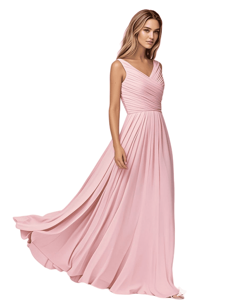 Robe en Mousseline Froncée Sans Manches A-ligne Longueur au Sol