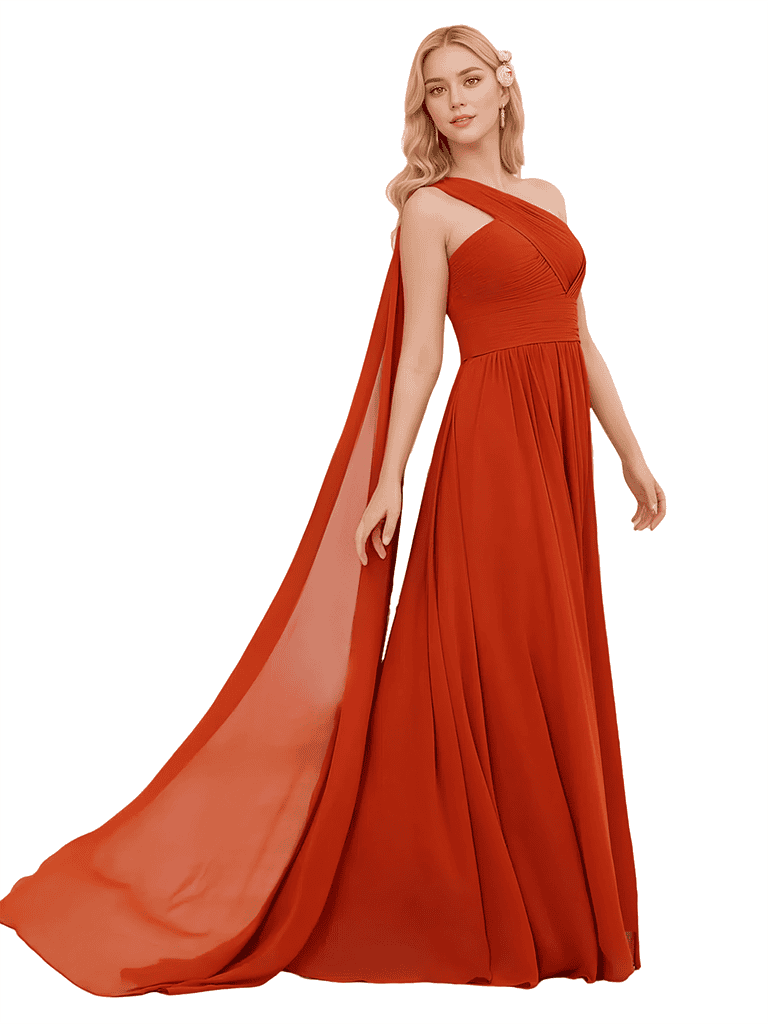 Robe de demoiselle d'honneur longue en mousseline de soie asymétrique et sexy