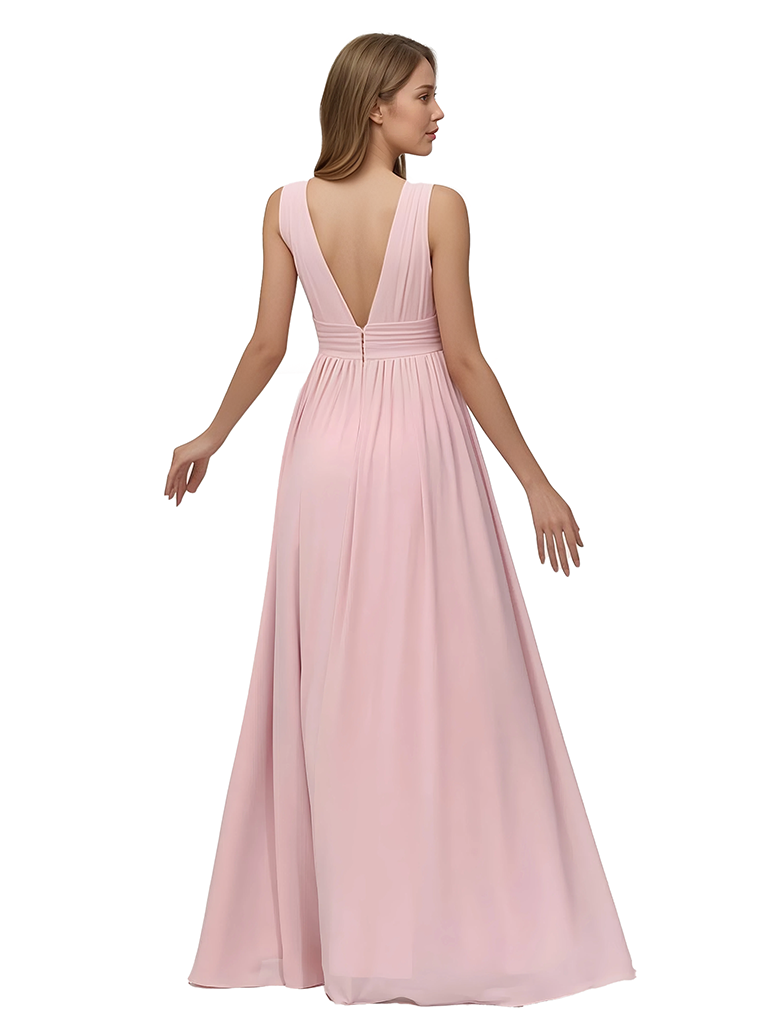 Robe longue en mousseline de soie décolleté en V profond sexy