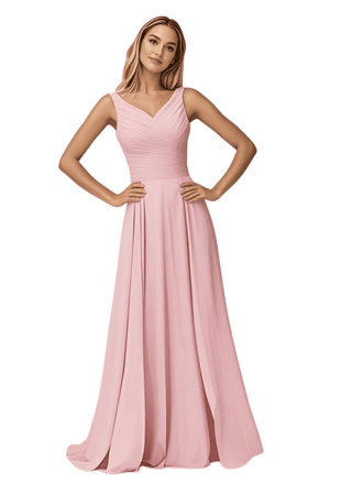 Robe en Mousseline Froncée Sans Manches A-ligne Longueur au Sol