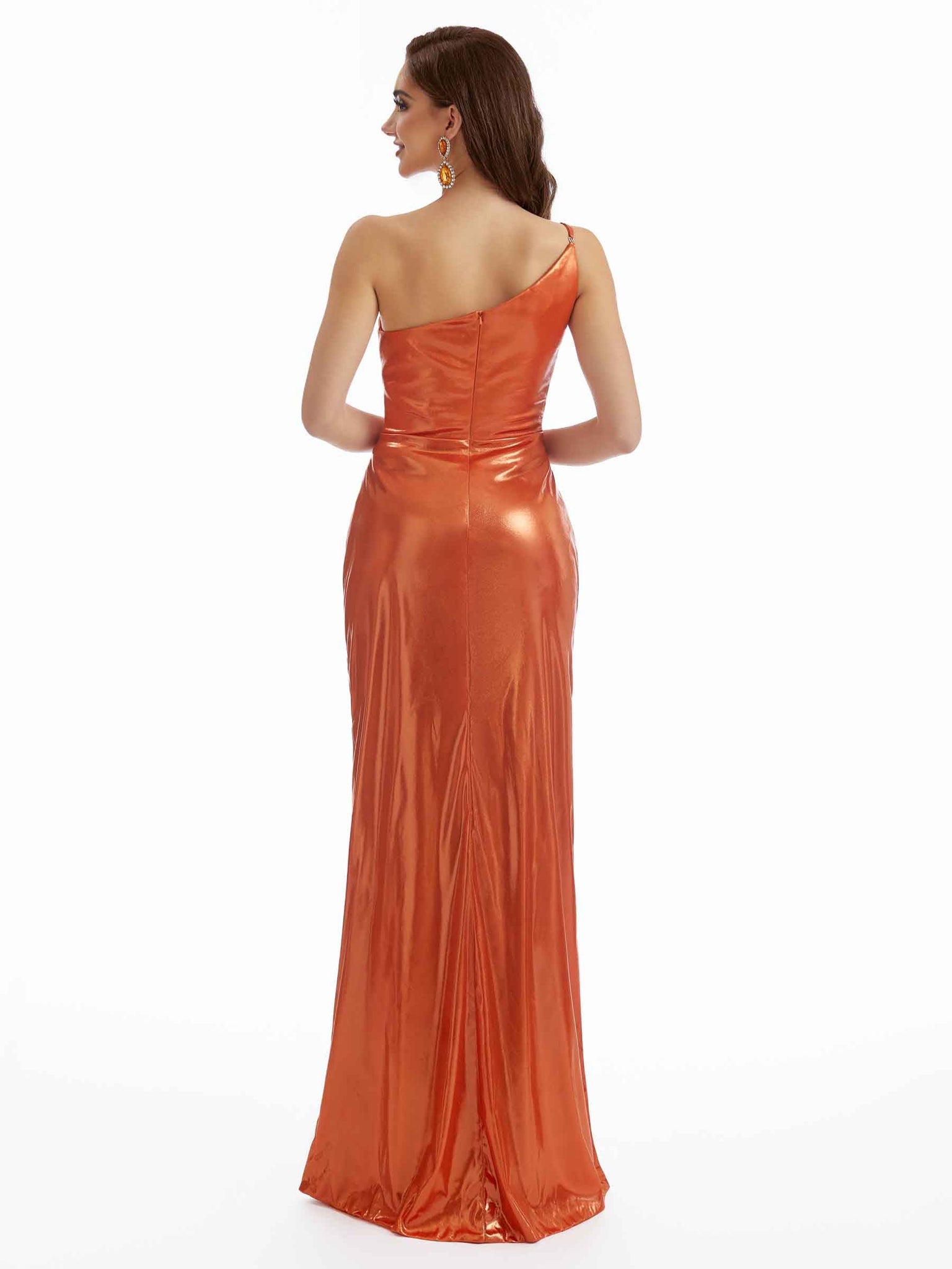 Robe longue sexy sirène asymétrique froncée métallique scintillante