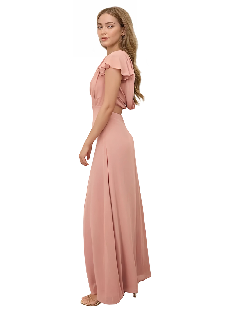 Robe en mousseline de soie longueur au sol col bénitier