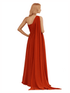 Robe de demoiselle d'honneur longue en mousseline de soie asymétrique et sexy