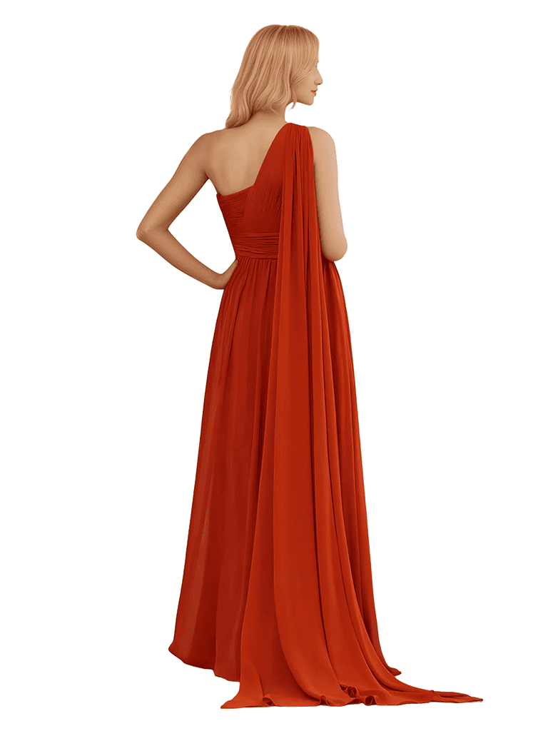 Robe de demoiselle d'honneur longue en mousseline de soie asymétrique et sexy