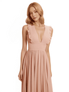 Robe sexy en mousseline de soie décolleté en V profond longueur au sol