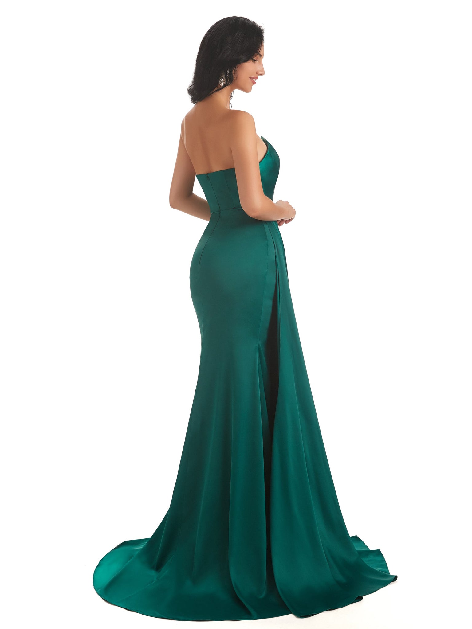 asymétrique robe ceremonie sirène satin fente longueur au sol maxi fendue