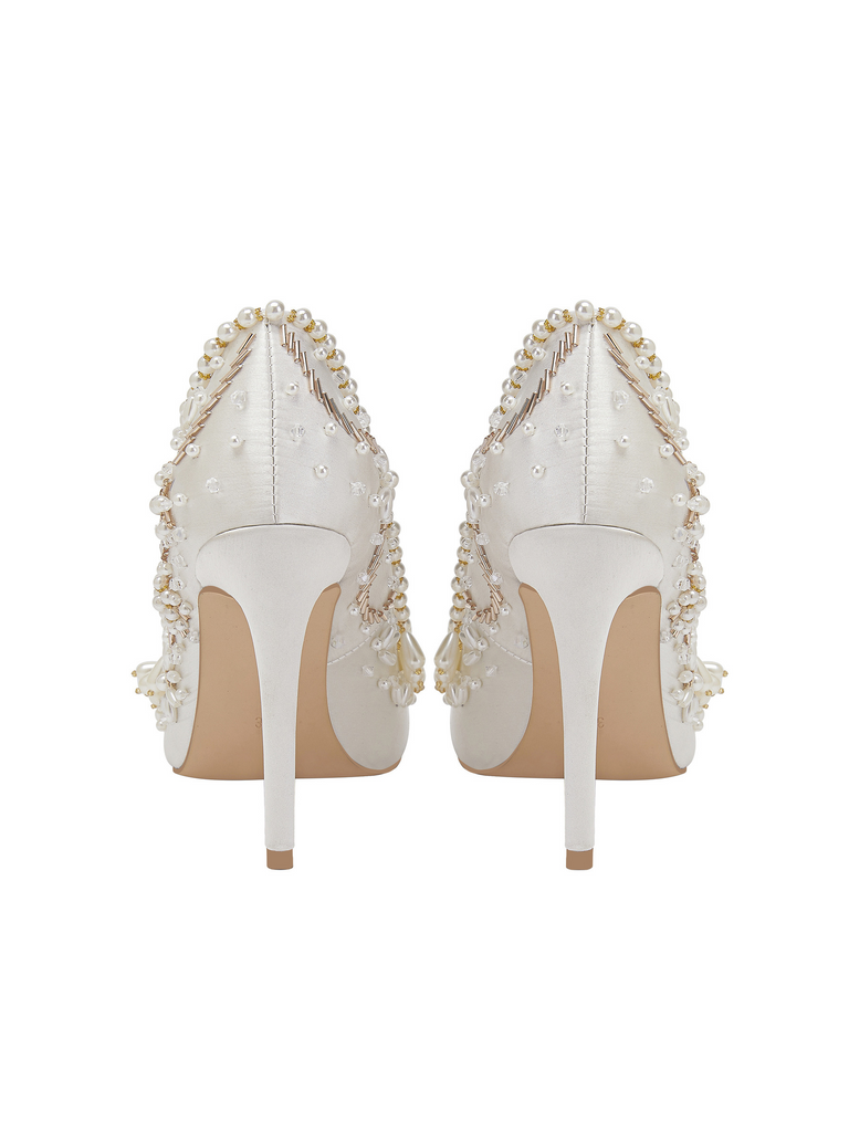 Pointed Toe Ivory Pearl Toe High Heel Bridal Wedding Shoes