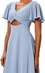 Robe longue en mousseline à manches courtes et col en V