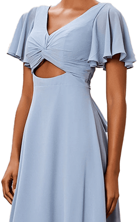 Robe longue en mousseline à manches courtes et col en V