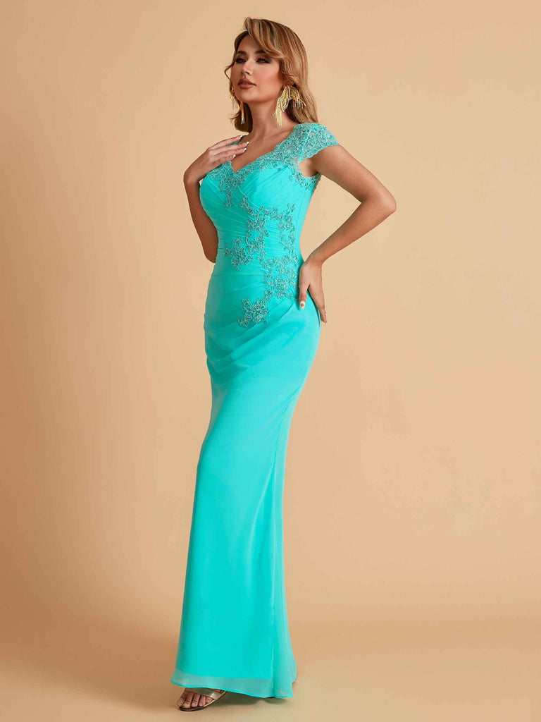 Robe de mère de la mariée col en V élégante en mousseline manches courtes