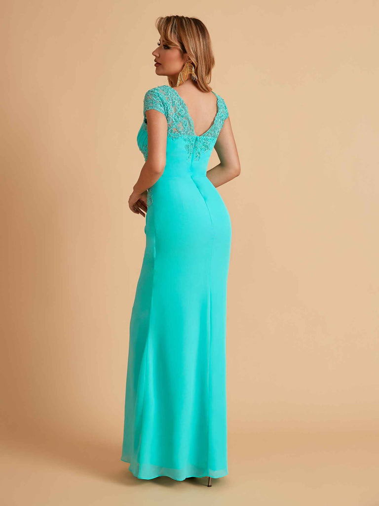 Robe de mère de la mariée col en V élégante en mousseline manches courtes