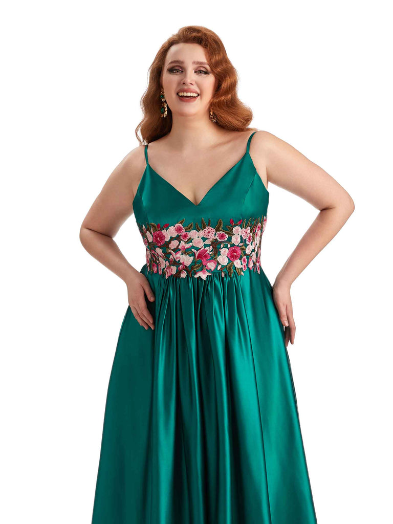 Robe de demoiselle d'honneur longue en dentelle bretelles en satin doux grande taille pour mariage