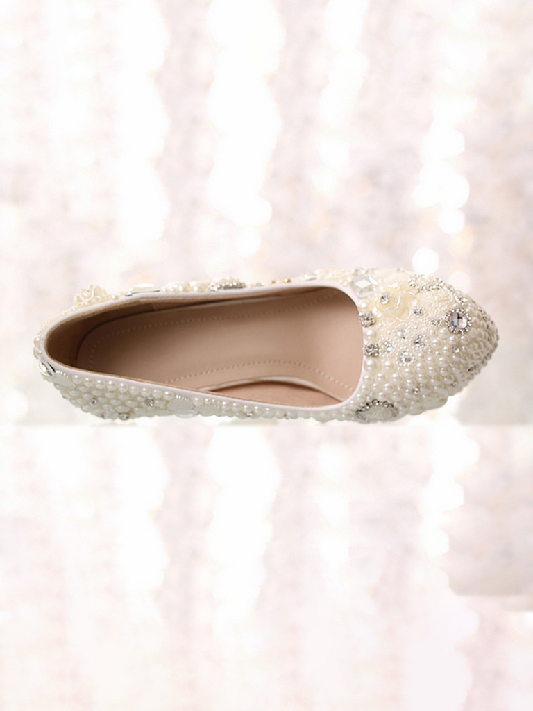 Womens Platform Pearl Rhinestone Wedding Shoes High Heel Party Evening  Bridal Crystal Shoes