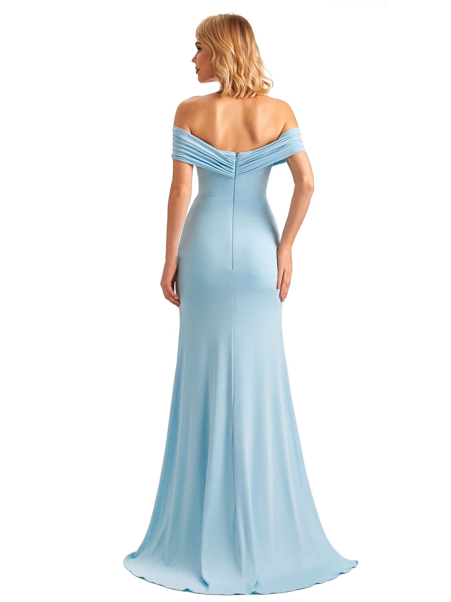 Robe sirène élégante de demoiselle d'honneur épaules dénudées Jersey extensible