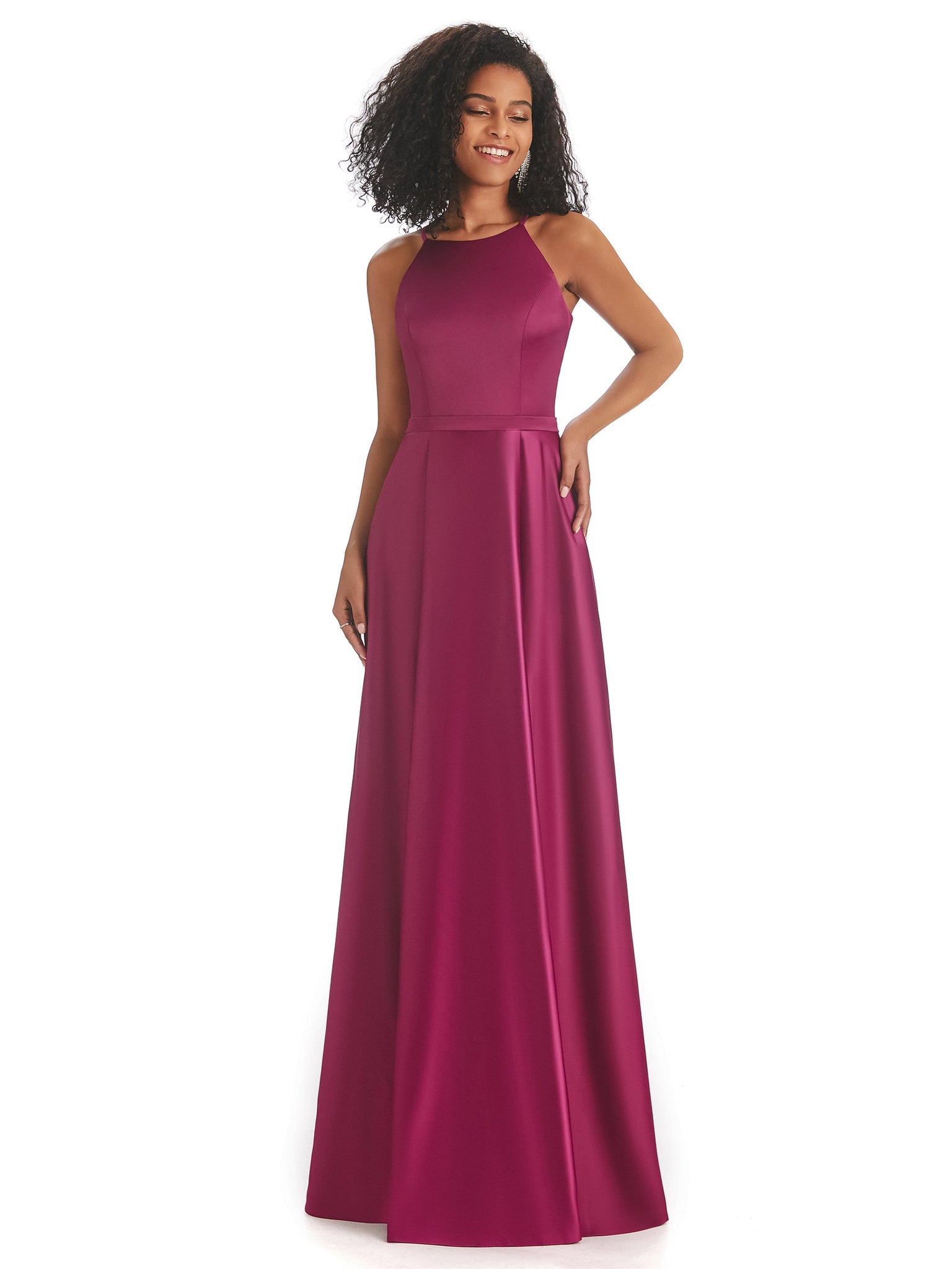 Robes demoiselle d'honneur modernes satin  ligne A licou longueur au sol