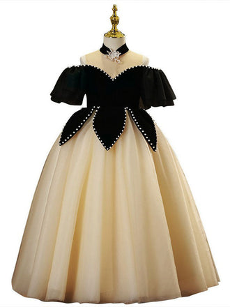 Robe de princesse de luxe en velours pour filles avec haut en forme de A pour mariage