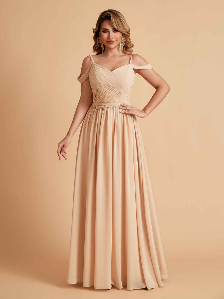 Robe élégante en mousseline trapèze épaules dénudées col en V