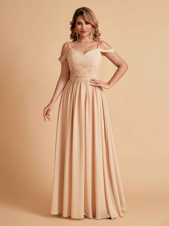 Robe élégante en mousseline trapèze épaules dénudées col en V