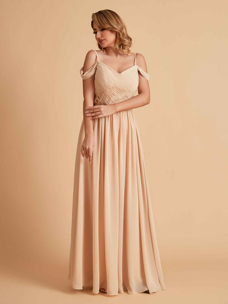 Robe élégante en mousseline trapèze épaules dénudées col en V