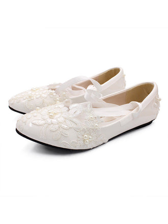 Strappy White Flat Wedding Shoes Evening Shoes