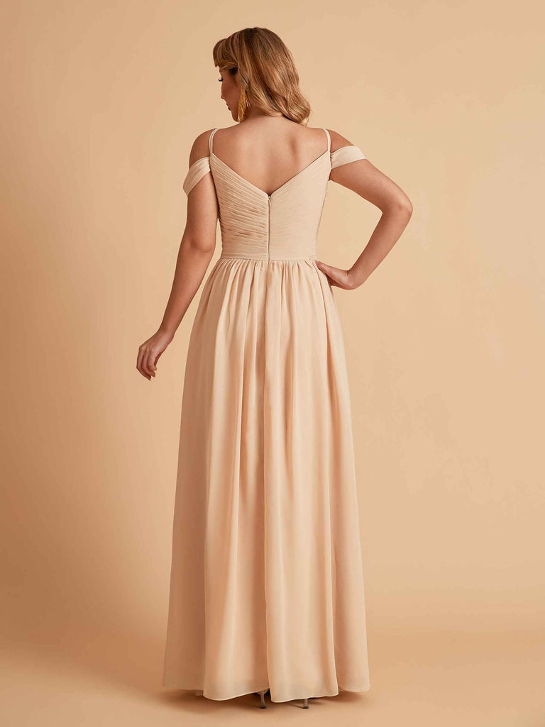 Robe élégante en mousseline trapèze épaules dénudées col en V