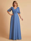 Robes de mère de la mariée élégantes en mousseline de soie manches mi-longues et col en V