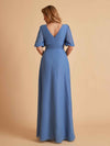 Robes de mère de la mariée élégantes en mousseline de soie manches mi-longues et col en V