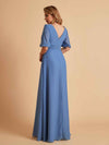 Robes de mère de la mariée élégantes en mousseline de soie manches mi-longues et col en V