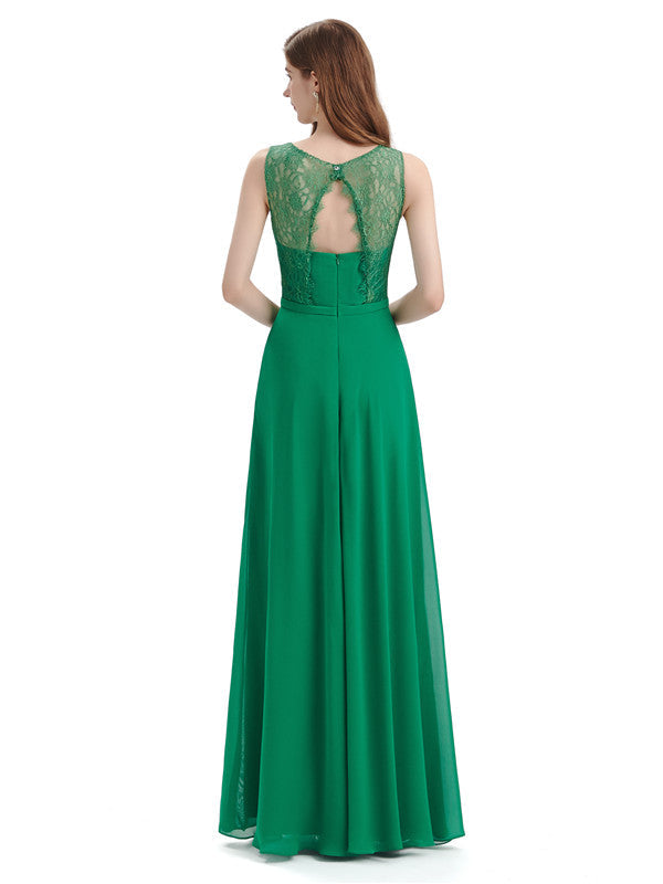 A-ligne mousseline longueur au sol longues robes demoiselle d'honneur Sans manches