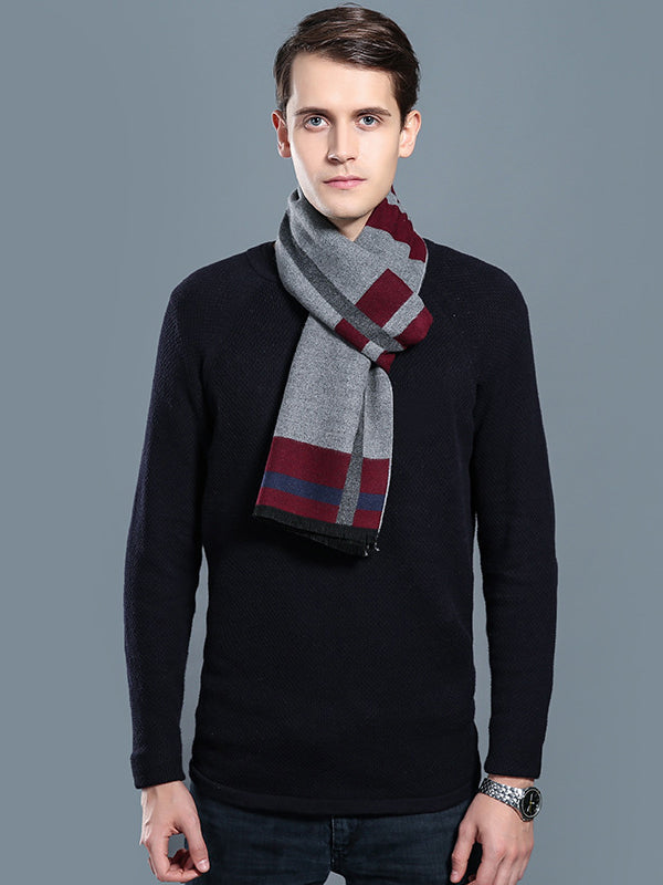 New autumn and winter men's casual scarf simple plaid solid color warm neck scarf