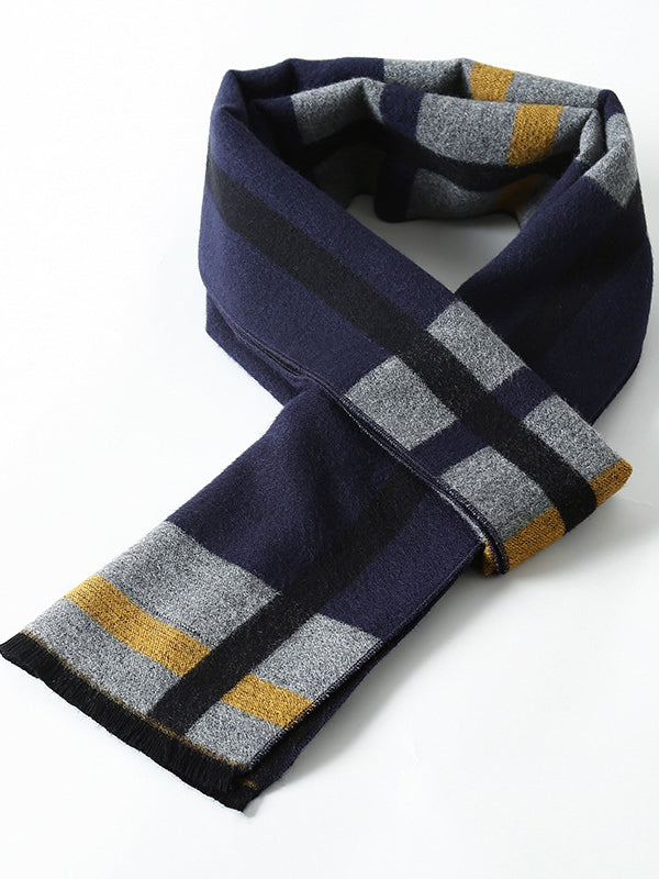 New autumn and winter men's casual scarf simple plaid solid color warm neck scarf