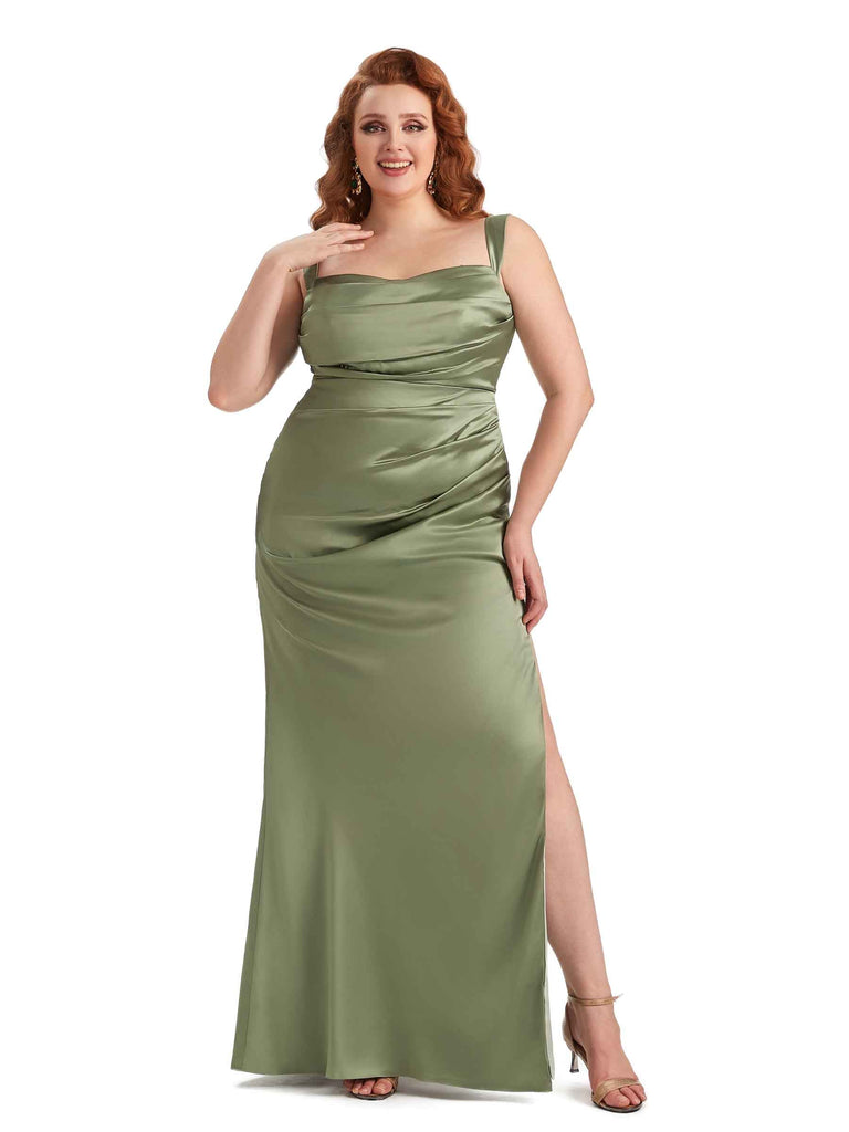 Robe de demoiselle d'honneur longue en satin doux sexy pour mariage