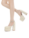 Womens Pearl Platform Heels for Women Chunky Buckle Ankle Strap Wedding Heeled Sandals Dress Evening Bride Bridal Shoes