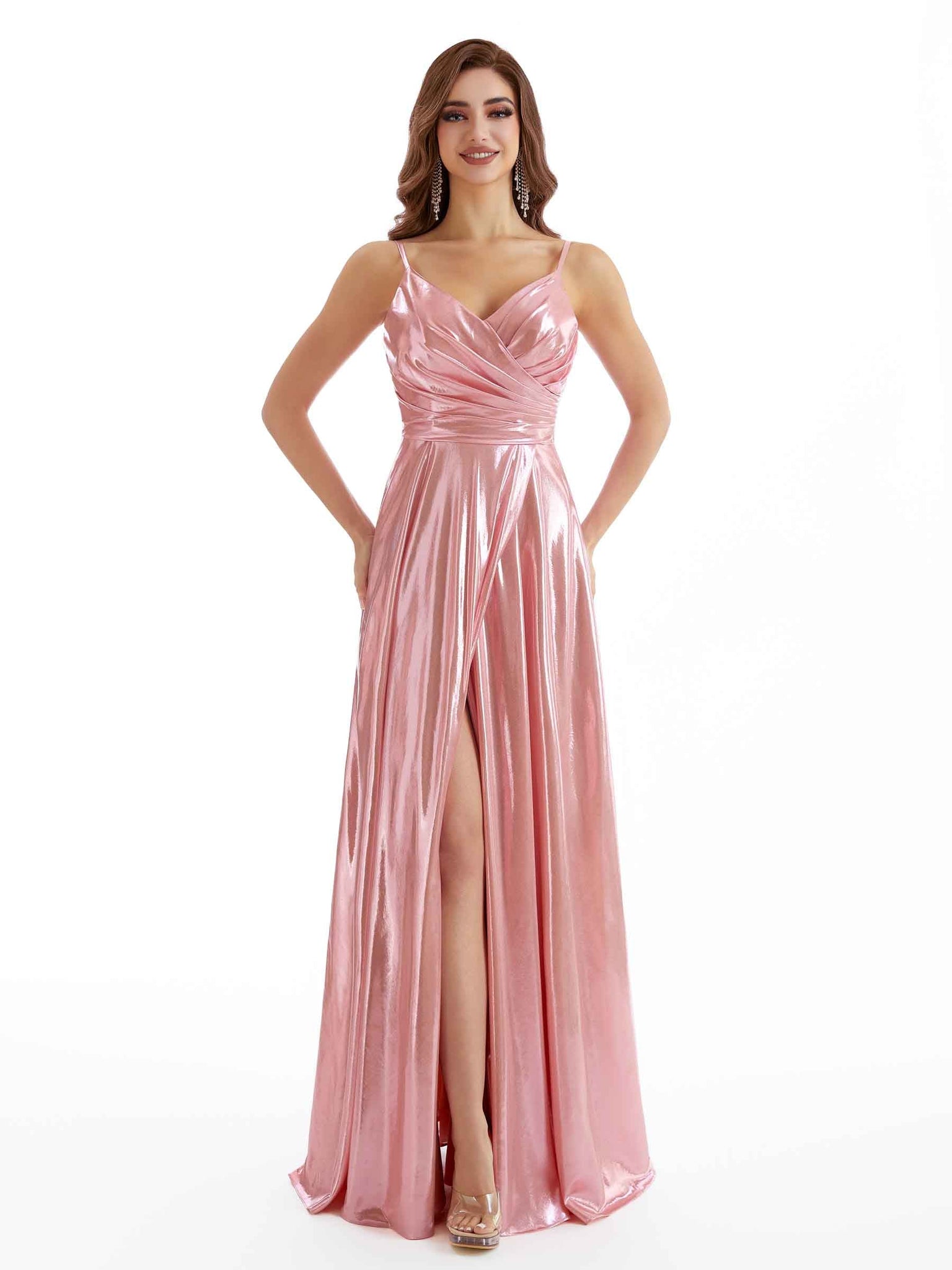 Robe sirène sexy plissée fente latérale pour femme avec métallique liquide