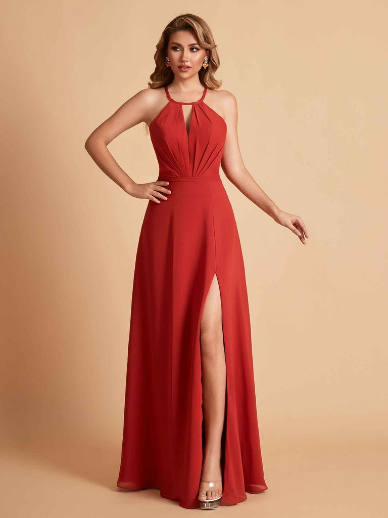 Robe de demoiselle d'honneur élégante en mousseline de soie dos nu