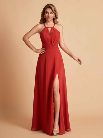 Robe de demoiselle d'honneur élégante en mousseline de soie dos nu