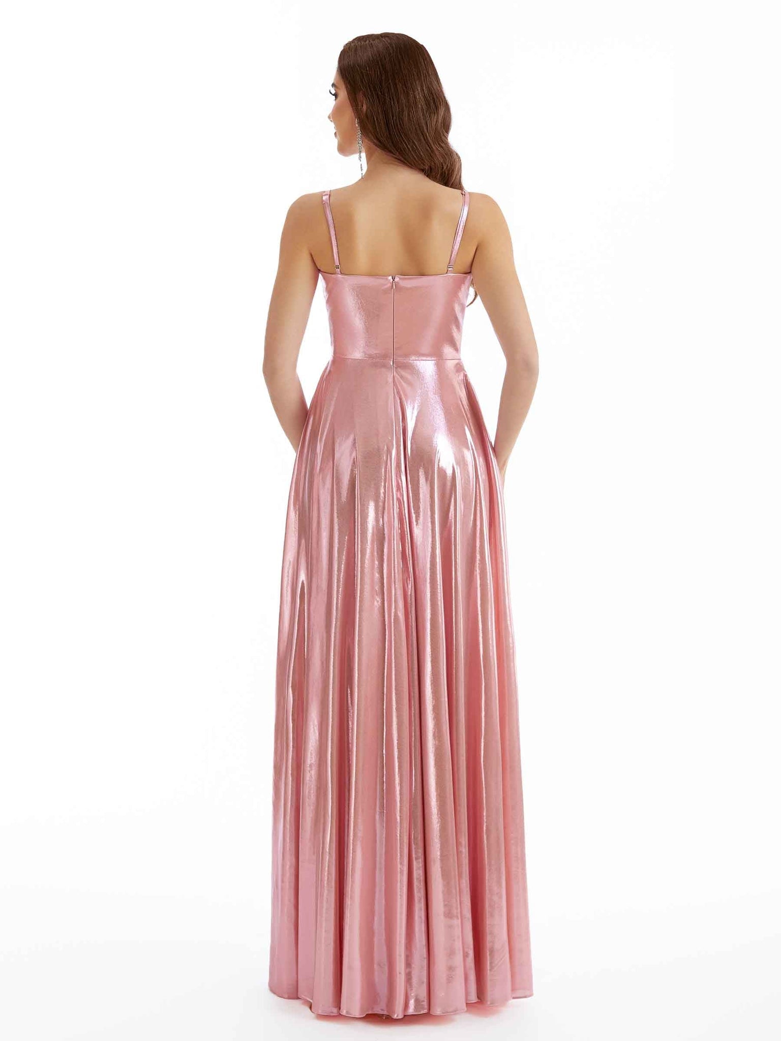 Robe sirène sexy plissée fente latérale pour femme avec métallique liquide
