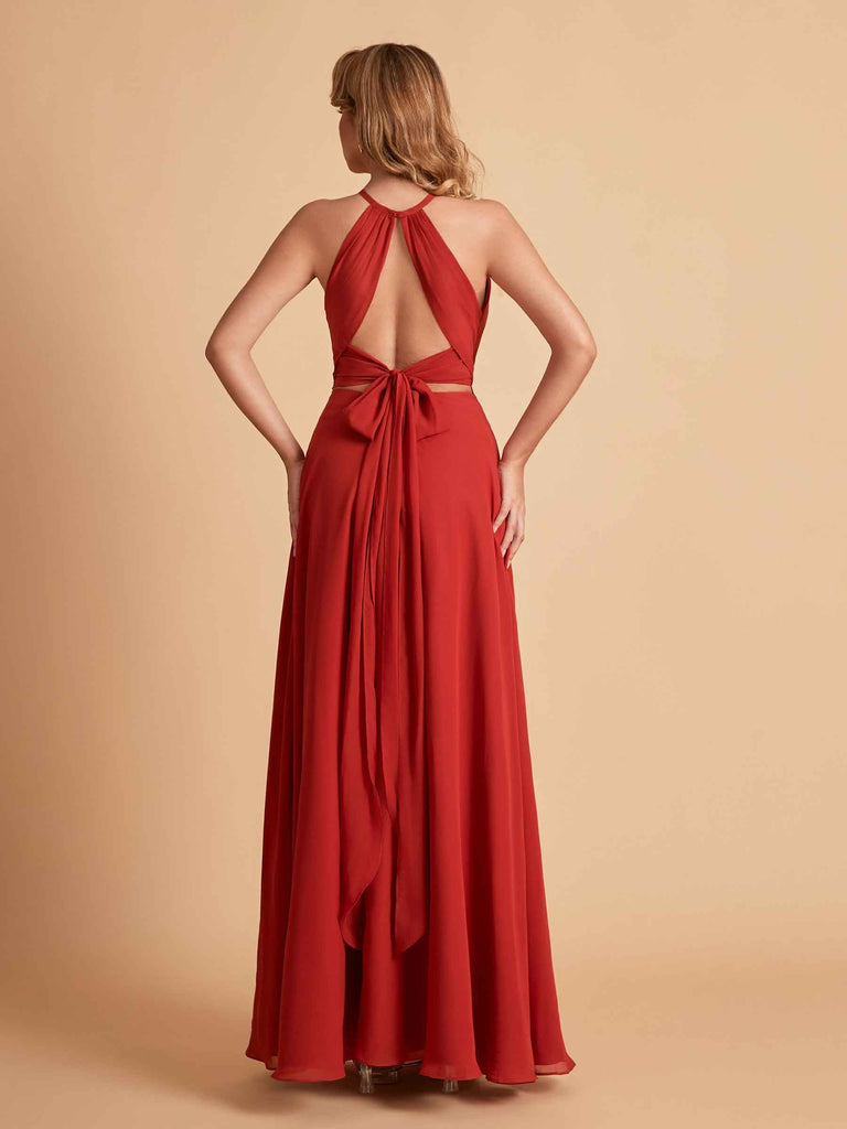 Robe de demoiselle d'honneur élégante en mousseline de soie dos nu