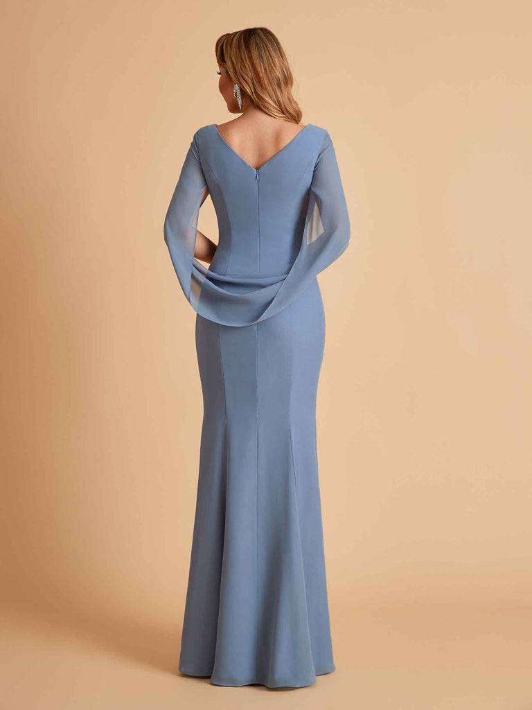 Robes de mère élégantes en mousseline de soie à manches mi-longues et perles