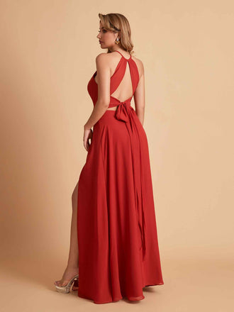 Robe de demoiselle d'honneur élégante en mousseline de soie dos nu