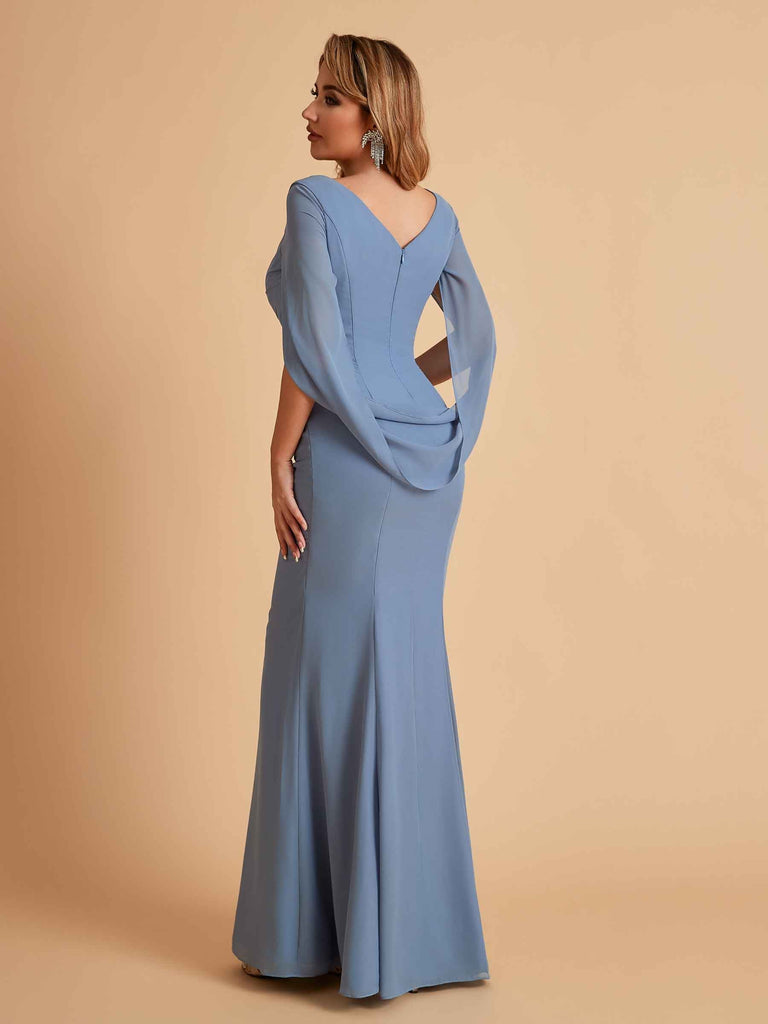 Robes de mère élégantes en mousseline de soie à manches mi-longues et perles