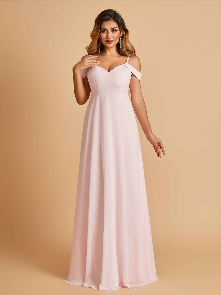 Robe longue en mousseline de soie épaules dénudées col en V