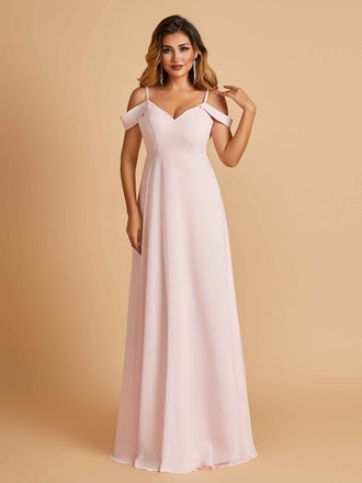 Robe longue en mousseline de soie épaules dénudées col en V