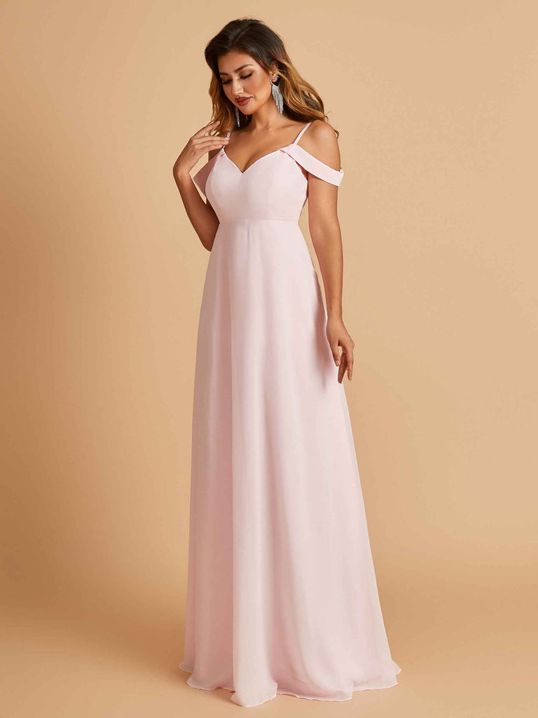 Robe longue en mousseline de soie épaules dénudées col en V