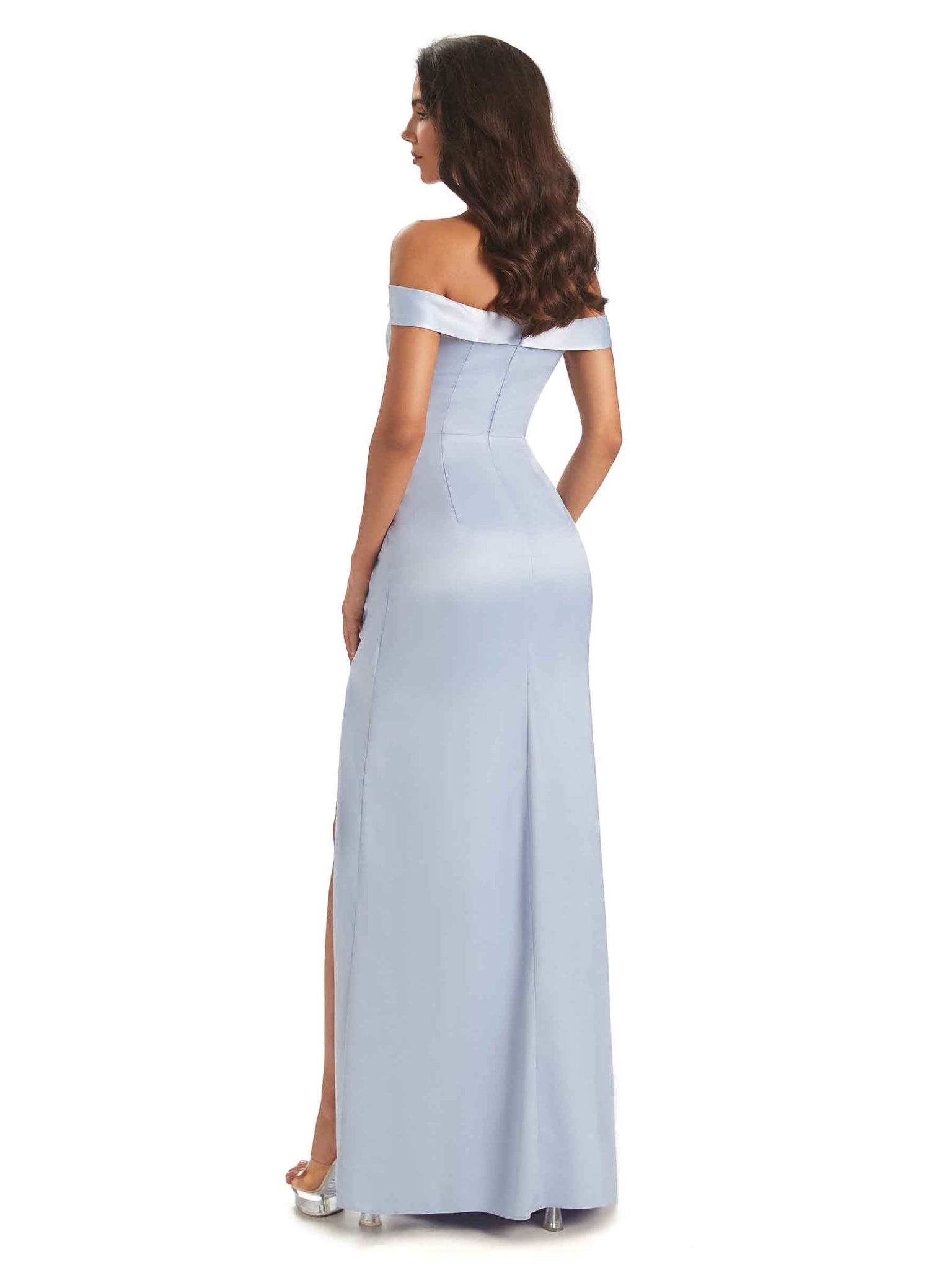 Robes invitée mariage longues sexy fente épaules dénudées col en V tenue femme mariage