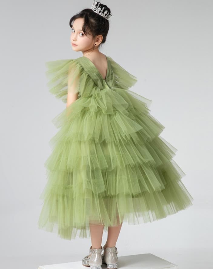 Robe de princesse élégante en tulle pour filles mariage robe d'invité pour enfants avec traîne