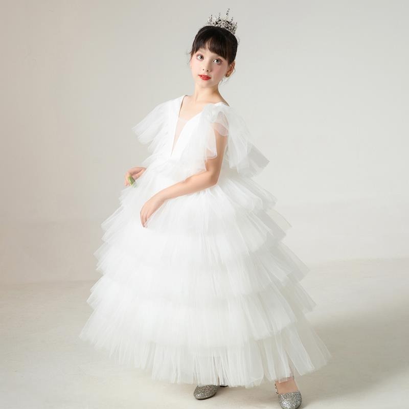 Robe de princesse élégante en tulle pour filles mariage robe d'invité pour enfants avec traîne