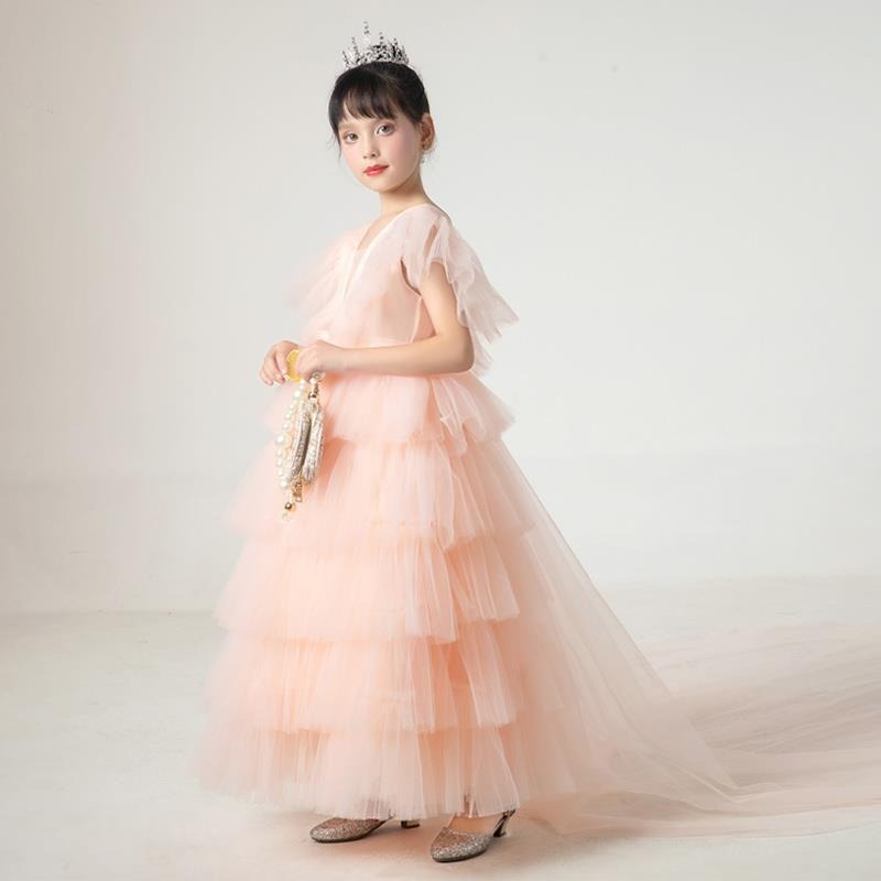 Robe de princesse élégante en tulle pour filles mariage robe d'invité pour enfants avec traîne