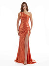 Sexy Side Split One Shoulder Pleated Metallic Long Dresses Online